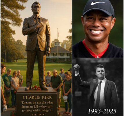 After the heartbreaking news of Charlie Kirk’s death, Tiger Woods shocked the sports world by donating $5 million to build a towering memorial at Augusta National. What left fans speechless was the haunting inscription Woods personally requested to be carved into the stone — a message so powerful it brought mourners to tears and turned the iconic course into a place of remembrance and reflection…