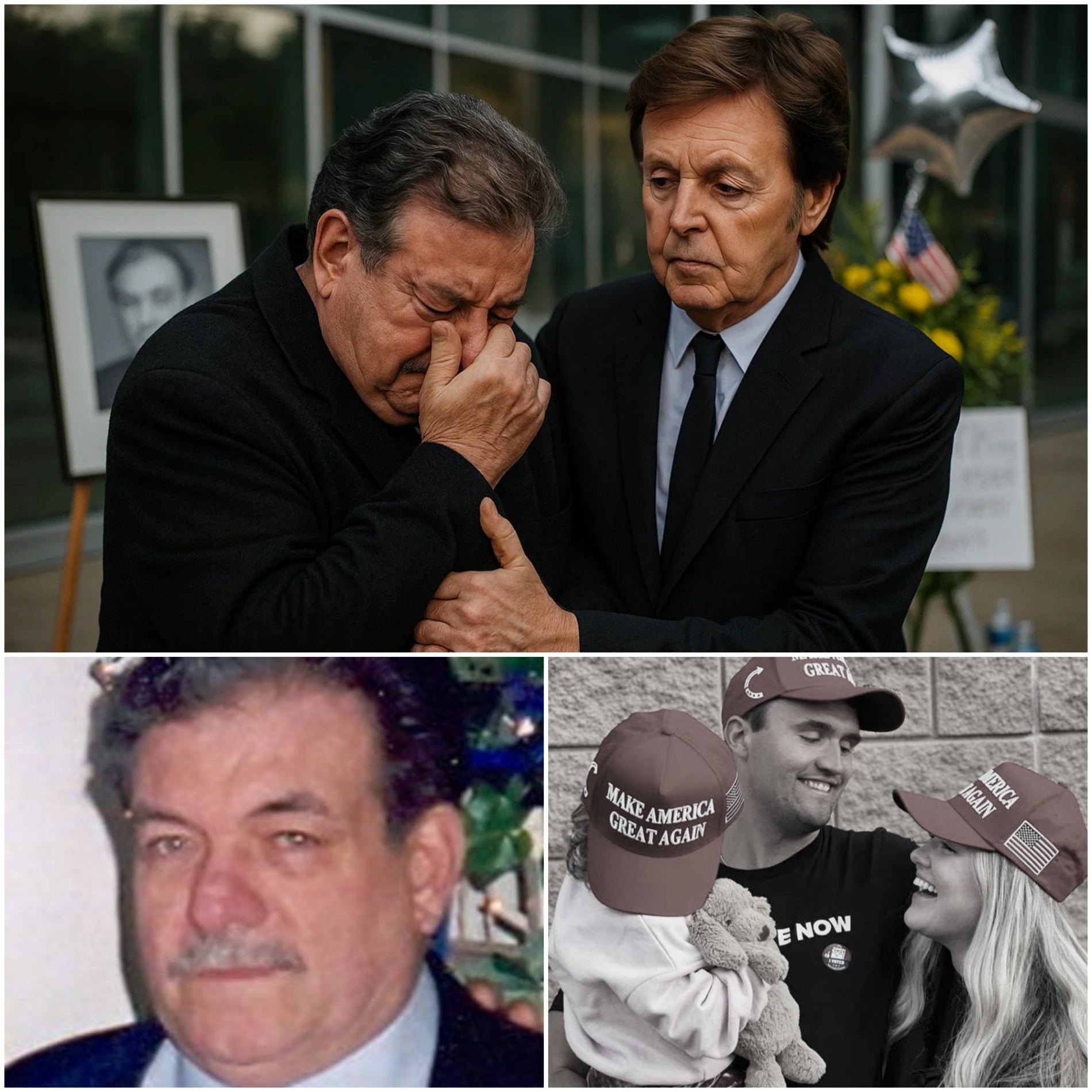 PAUL MCCARTNEY KNEELS IN TEARS: Music Legend Comforts Charlie Kirk’s Grieving Father at Phoenix Memorial, Turning Silent Vigil into a National Moment of Unity and Heartbreak