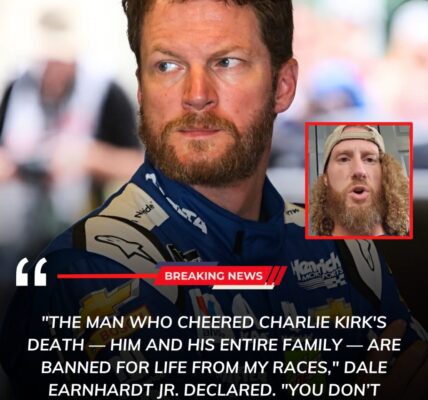 BREAKING NEWS 🚨: NASCAR ERUPTS! Dale Earnhardt Jr. just issued a lifetime ban after learning his own pit crew member celebrated Charlie Kirk’s death — and had ties to murder suspect Tyler Robinson. Fans are stunned as NASCAR delivers its harshest, no-mercy statement ever…