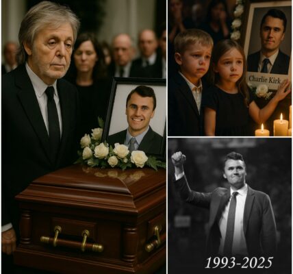 BREAKING NEWS: Paul McCartney was visibly shaken as he watched Charlie Kirk’s two small children approach their father’s portrait, softly whispering “Daddy,” unaware that their world had changed forever. The hall glowed with candlelight, every flicker reflecting heartbreak. Witnesses say Paul stood frozen, tears streaming as the children stretched out their hands as if to touch their father. The moment was already unbearable — but what happened just minutes later left even Paul McCartney speechless, turning the entire chapel into a scene of stunned silence and raw, uncontrollable grief…