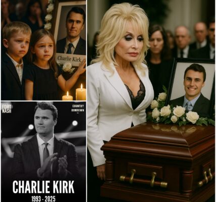 BREAKING NEWS: Dolly Parton stood frozen, tears streaming down her face, as Charlie Kirk’s two young children reached out toward their father’s portrait, whispering, “Daddy, come sing with us.” The chapel fell silent, the only sound the soft crackle of candle flames. Dolly knelt beside them, gently holding their tiny hands — and then did something so unexpected, so achingly beautiful, that the entire room gasped before breaking into sobs…