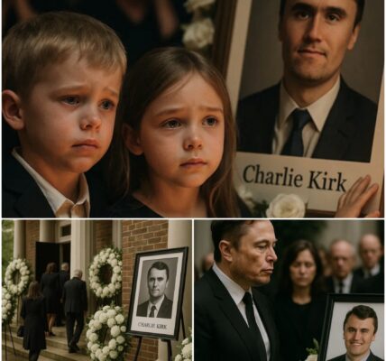BREAKING NEWS: Elon Musk was left speechless as he witnessed Charlie Kirk’s two young children standing before their father’s portrait, innocently calling out “Daddy,” unaware of the painful truth hidden behind the glow of countless candles. The funeral hall was bathed in flickering light and filled with muffled sobs. In their childlike innocence, the little ones rushed toward the portrait as if their father were still present among them. That tender moment moved everyone in the room to tears. But it was the scene that followed which truly cast the entire gathering into silence, broken only by uncontrollable weeping…