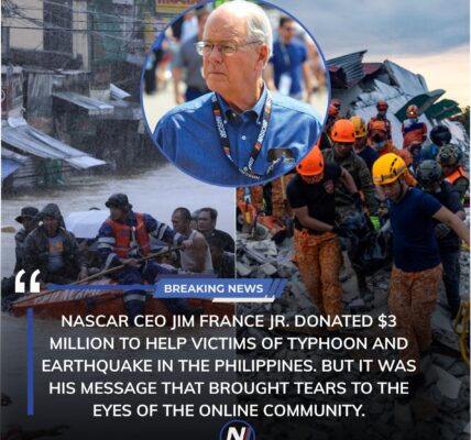 NASCAR CEO Jim France Jr. donated $3 million to help victims of typhoon and earthquake in the Philippines. But it was his message that brought tears to the eyes of the online community.